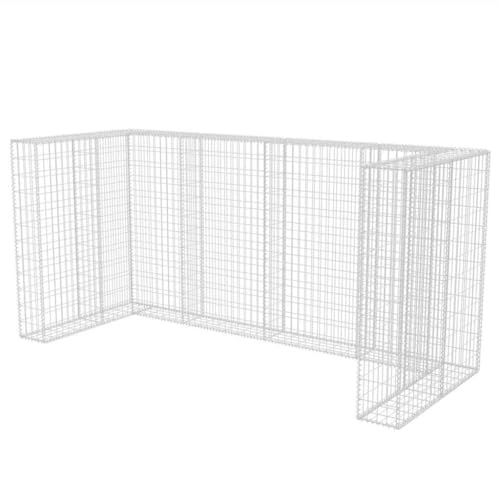 Arborthrum Gabion Poubelle triple à roulettes pour extérieur Ouverture et fermeture faciles en acier 250 x 100 x 120 cm