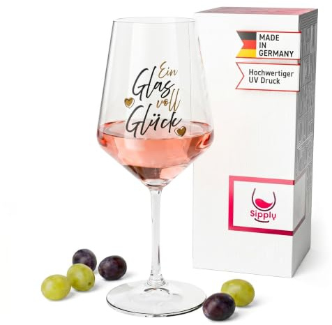 Sipply Weinglas mit Spruch Ein Glas voll Glück 0,5l Glas lustig für Spritz Getränke Cocktails Sekt Schorle Bowle oder Saft