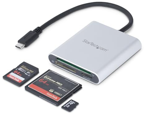 StarTech.com Lecteur et enregistreur multicartes USB 3.0 avec USB-C pour cartes mémoire SD, microSD et CompactFlash (FCREADU3C)