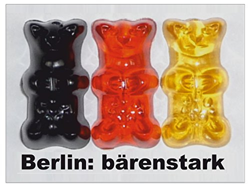 3 Stück Kühlschrank-Magnet Berlin: bärenstark mit Gummibärchen schwarz-rot-gold