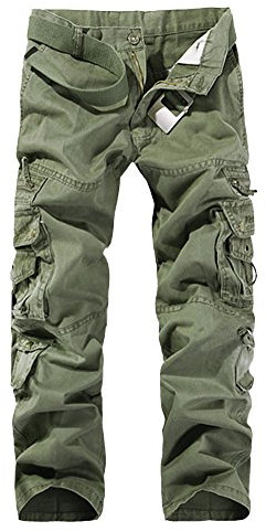 LaoZan Cargohose Herren Freizeithose Kampfhose Arbeitshose Mehrere Tasche Gras Armee-Grün 28