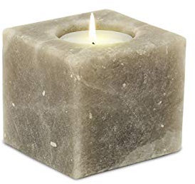 HIMALAYA SALT DREAMS Teelichthalter Kubus, Grey Line, Kristallsalz aus Punjab/Pakistan, Grau, ca. 6 x 6 x 6 cm
