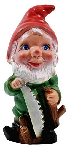 RAKSO Deko Figur Zwerg H 19,5 cm Gartenzwerg mit Säge stehend Gartenfigur aus Kunststoff