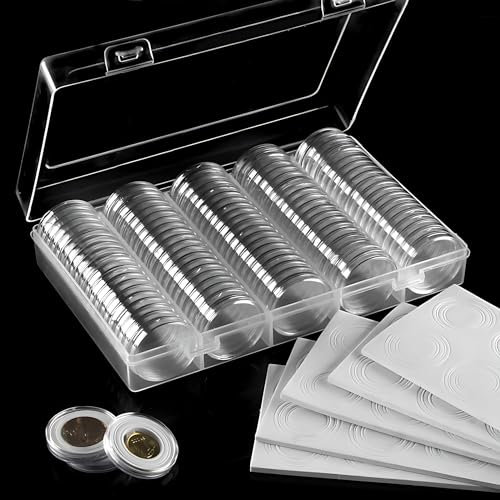 FRIMOONY 200 Capsules pour pièces de Monnaie (30 mm) avec 200 joints en Mousse et 2 boîtes de rangement en Plastique pour la collecte des pièces