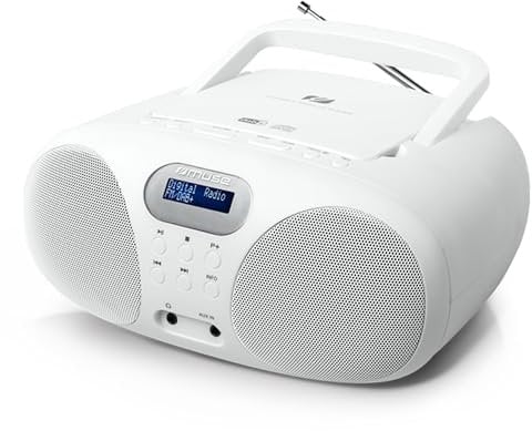 Muse MD-208 DBW - Tragbares DAB-Radio mit CD-Player, Kopfhörereingang & schwenkbarer Teleskopantenne, weiß, M-208 DBW