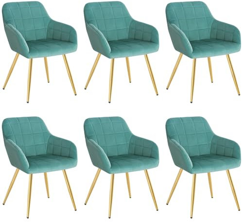 WOLTU 6 X Chaises de Cuisine Confortable,Chaises de Salle à Manger Fait de Velours et métal,Vert Turc BH232ts-6