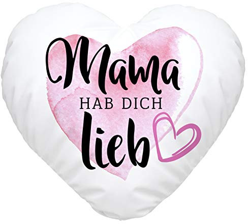 SpecialMe® Herzkissen Mama hab Dich lieb Geschenk für Mama Muttertag Danke Sagen kleine Aufmerksamkeit weiß Herz-Kissen