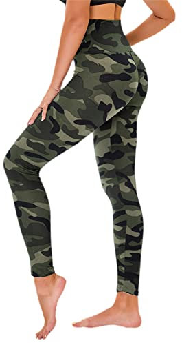 TNNZEET High Waist Leggings Damen Elastische Leggins Weiche Sporthose für Sport Gym,Armeegrün,L-XL