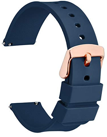 WOCCI 20mm Libération Rapide Bracelet de Montre Silicone avec Boucle Dorée Rose (Bleu Foncé)