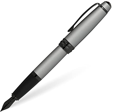CROSS Bailey Matte Grey Lacquer Fountain Pen with Polished Black PVD Attributes Extra Fine Nib
