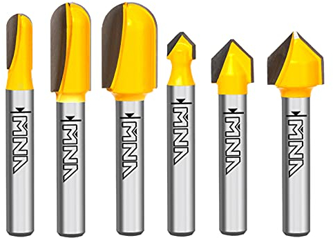MNA 90 Degree V Groove and Round Nose Router Bit Set, 1/4 Inch Shank Signmaking Router Bits, 3D CNC Lettering & Engraving Router Bit Kit