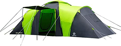 peme Tienda de Campaña Túnel Bojan 6, para 6 Personas, Impermeable 4000mm, Carpa Familiar para Actividades al Aire Libre como Trekking, Camping y Senderismo, con Vestíbulo y Toldo Solar, 2 Entradas