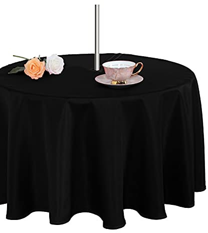 Fitable Nappe d'intérieur/extérieur avec trou pour parasol et fermeture à glissière, étanche, infroissable et lavable, pour printemps/été et fêtes/piques-niques/barbecues/terrasses, ronde, noir 70R