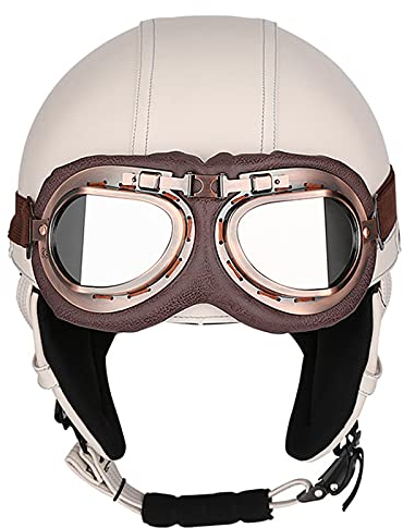Vintage Motorrad Halbhelme Jethelm Damen Herren Sommer Unisex Retro Scooter Halboffenes Gesicht Schützen Helm Erwachsener ECE-Zertifizierung Oldtimer Mofa Open Face Halbschale Helm,Weiß,L
