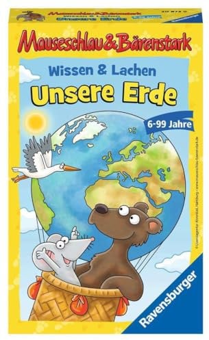 Ravensburger Mitbringspiel 20873 Mauseschlau&Bärenstark: Wissen und Lachen Unsere Erde Quiz- und Aktionsspiel mit Fragen rund um unsere Erde - für Kinder ab 6 Jahren