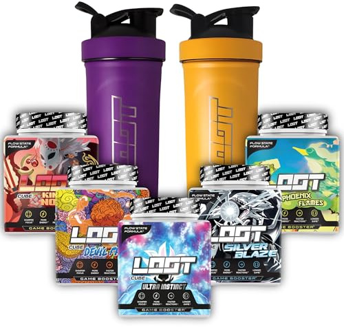 LOOT - Premium Game Booster Bundle mit 2 Metallshakern | 5x 50 Servings (400g) mit Koffein | 5 verschiedene Geschmäcker | mit Flow-State Formel | Konzentration, Ausdauer, Reaktionsfähigkeit