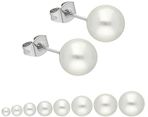 Treuheld® Ohrstecker mit weißer Perle | 8 Größen | hochwertige Süßwasserzuchtperle | Perlen-Ohrring für Damen und Mädchen [08.] - 14mm