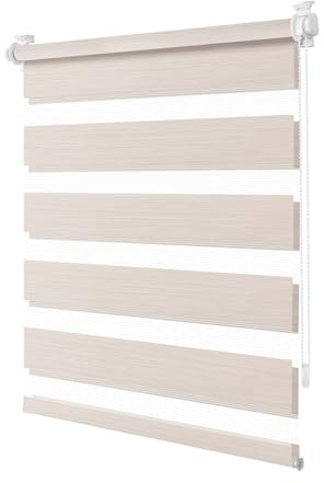 TFSKY Doppelrollo Klemmfix ohne Bohren Leinen B45 x H130 cm | Stoffbreite 40cm, 100% Polyester, Lichtdurchlässig & Verdunkelnd, Rollos Für Fenster innen, Stufenlos für Wohnzimmer, Büro