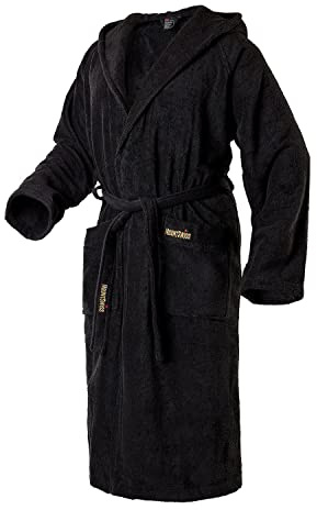 Mount Swiss Damen Herren Bademantel ONEX mit Kapuze I Morgenmantel flauschig I Nachtwäsche aus edler Baumwolle Farbe: schwarz, Grösse: M