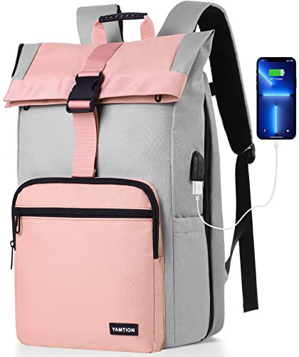 YAMTION Laptop Rucksack Damen 17 Zoll,Rolltop Wanderrucksack Rucksack Frauen Stadtrucksack Daypack Motorrad Rucksack Radsport Rucksack Tagesrucskack für Universität Schule Studium Sport Reisen
