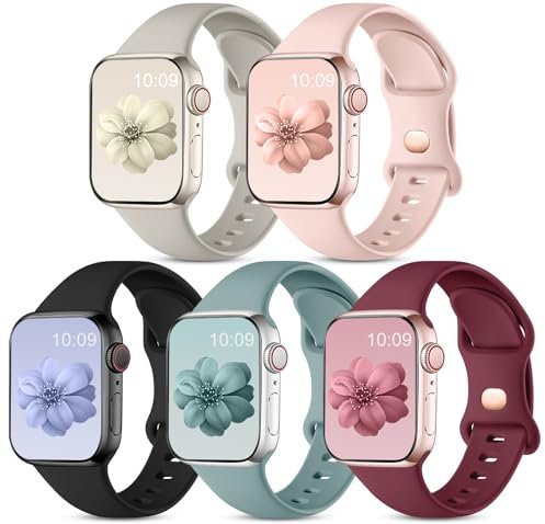 CeMiKa 5 Pack Straps Compatible for Apple Watch Strap 49mm 46mm 45mm 44mm 42mm 41mm 40mm 38mm, Silicone Sport Band for iWatch Series 10 9 8 7 6 5 4 3 2 1 SE Ultra/Ultra 2, Women Men