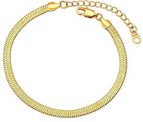 FOCALOOK Women's 5mm Gold Plated Snake Chain Anklet – Non Tarnish Stainless Steel Ankle Bracelet, Minimalist Summer Beach Jewelry