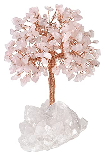 Nupuyai Rosenquarz Kristall Baum des Lebens Edelstein Feng Shui Baum mit Bergkristall Druse Rohstein Base Glücksbaum Geldbaum Geschenk, Hochzeit,Feng Shui Deko