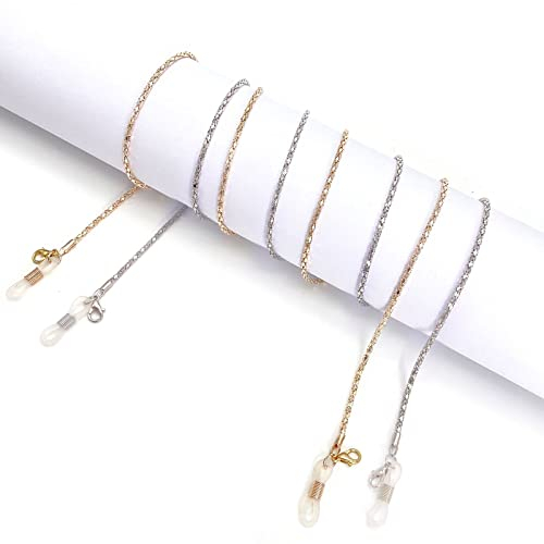 ZoeTekway 2er Pack Brillenketten für Damen, Lesebrillenbänder, Halsband, Damen Herren Maskenkette, eleganter Brillenhalter, Metall Sonnenbrillenkette Brillenbänder (Gold, Silber)