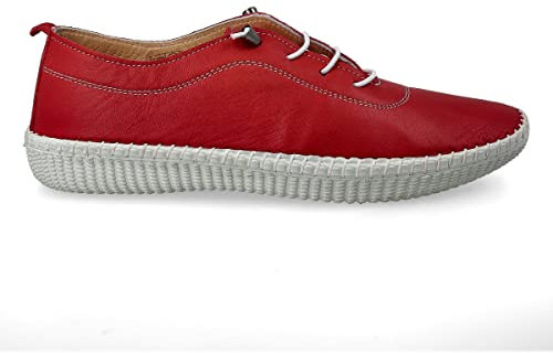 PAYMA - Zapatillas Deportivas Sneakers de Piel para Mujer. Flexibles y Cómodos. Zapatos Planos Casual. Cordones Elásticos. Gran Confort. Color: Rojo, Talla: EU 39