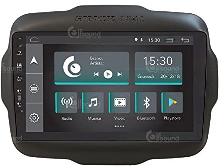 Jf Sound car audio system Autoradio Custom Fit per Jeep Renegade Android GPS Bluetooth WiFi Dab USB Full HD Touchscreen Display 9, Nero
