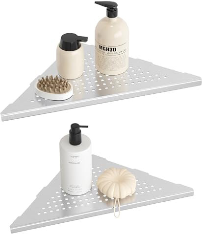 Qeke Ecke-Duschablage, Duschregal aus 304 Edelstahl, Einbau-Wandregal in Fliesenfugen, Badezimmer-Organizer ohne Bohren, 2 Stück, 25,4 cm, Nickel Gebürstet