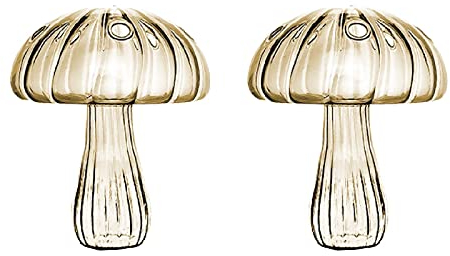 Teahutty 2 x pilzförmige Hydrokultur-Glasvasen, Hydrokultur-Pflanzen-Anzuchtvasen, Pflanzenterrarium-Station, Pilzglas, Gelb