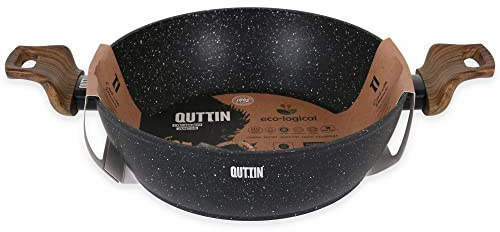 Quttin - Sartén Guisera Antiadherente de inducción Ecologi con Mango. Para todo tipo de cocinas. Aluminio Forjado Doble Capa. Resistente Duradera. Guisera Negra 24 cm