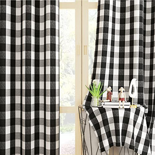 Buffalo Check Window Curtains 80 Long Living Room Cotton Curtain Panels Bedroom Drapes Plaid Gingham Farmhouse Decor Curtains Rod Pocket Kitchen Bathroom Keller 2 Panels Black White 132,1 x 203,2 cm