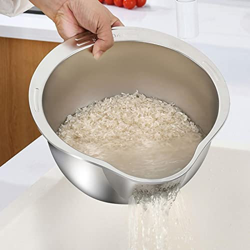 Reis Waschschüssel aus Edelstahl - Sieb zum Waschen von Reis und Gemüse