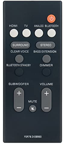 VINABTY FSR78 ZV28960 Replacement Remote Compatible with Yamaha Soundbar ATS-1060 YAS-107 ATS-1070 YAS-207 NS-WSW42 ATS-2070 YAS-CU207 YAS-106
