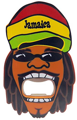 Jamaica Bottle Opener Souvenir Fridge Magnet with Jamaican Rasta Man, 3-1/2 Inch
