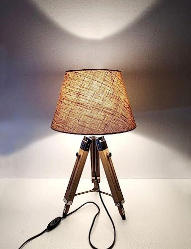 Home Decorative Nautical Wooden Tripod Table Lamp Victorian Style Desk Lamp, Natural & Chrome Finish Bedside Lamp for Living Room & Bedroom