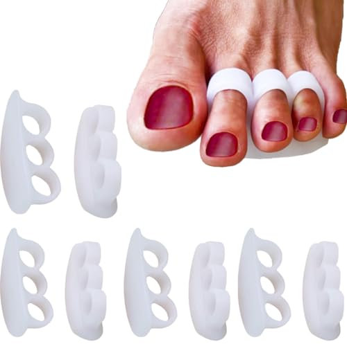 Reppkyh 8 Pieces Hammer Toe Corrector Gel Toe Straighteners with 3 Separator Loops - Realign Bent, Crooked, Curled, Claw, Hammer Toes - Cushion Crest for Men and Women