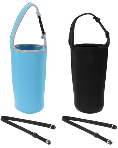 PATIKIL 30oz Tumbler Carrier Holders with Shoulder Strap Set, 2 Pack Reusable Neoprene Insulated Coffee Mug Water Bottle Cap Tumbler Carrier Pouch Protector, Blue,Black