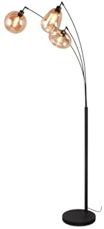 meineWunschleuchte Steh-Lampe gebogen mit 3 Glas Lampenschirmen Bernstein | Höhe 200cm, mit 3x E14 LED, stufenweise dimmbar, große Stehleuchte, Wohnzimmerlampe stehend, für Ecke & neben Sofa