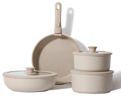 CAROTE Juegos de Sartenes y Ollas 8 Piezas, Mango Extraible, Sartenes Antiadherentes 26cm, Ollas Cocina 18cm/20cm, Sartén Wok 26cm, Horno Seguro, Bateria de Cocina Inducción con Tapas