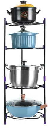 HYPIQQ Saucepan Storage Pan Organiser for Cupboard Saucepan Rack Pan Storage Pots and Pans Organiser Pan Stand Saucepan Stand,4 tier