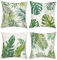 Bonhause Fundas Cojines Hojas Tropicales 45 x 45 cm Funda de Almohada Hojas de Palma Verde Poliéster Lino Cojines Decorativos para Sofá Hogar Jardín Exterior Verano Juego de 4