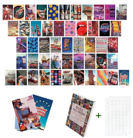 MisFun 50 Stück Aesthetic Decor, Poster Aesthetic, Bilder Aesthetic, Poster Vintage, Wand Collage Aesthetic, mit 120 Punkt Kleber, für Wohnzimmer, Schlafzimmer, Schlafsaal (10,2 x 15,3 cm)