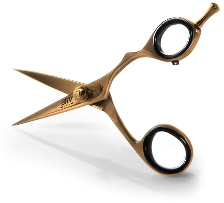 Facial Hair Scissors for Men | Titanium Series | Mustache & Beard Trimming Scissors | 5.5 inches l Sharp & Precise Grooming | Razor Edge Barber Scissor (RIGHT HANDED - titanium bronze)