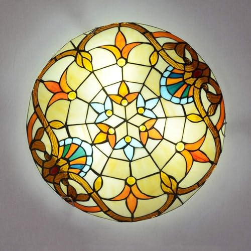 VECNUM Plafoniera Tiffany Soffitto Vintage,Classico Barocco Lampada da Soffitto per Soggiorno Camera da Letto Corridoio Cucina Bagno Soffitto Lamp Retro Plafoniere A Incasso Rotondo,50cm