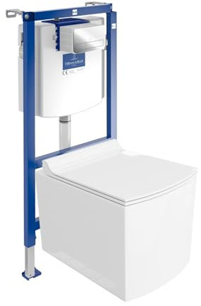 Lavita ViConnect H112 Vorwandelement Unterputz WC mit Bedienplatte + Wand Hänge Tiefspül WC Fago Weiß Spülrandlos + WC Sitz Komplettset Unterputz Spülkasten Toilette Komplett Sett WC