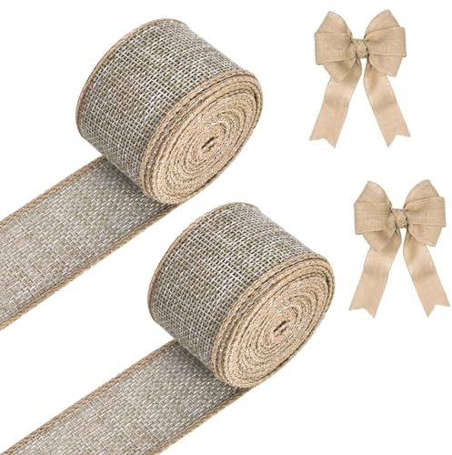 2 Rollen x 5 m Juteband, Juteband Natur, Juteband Sackleinen Band Vintage 4cm Breite Decoband, Für DIY Handwerk Verpackung, Geschenk, Hochzeit, Weihnachten, Blumenstrauß Dekoration (Natürliche Farbe)