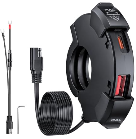 EXTRACTME - Motorcycle Phone Charger, Ultra Narrow USB Type C, 30W PD and Quick Charge 3.0, Motorcycle USB Charger, Waterproof USB Port for Phone, Tablet, GPS